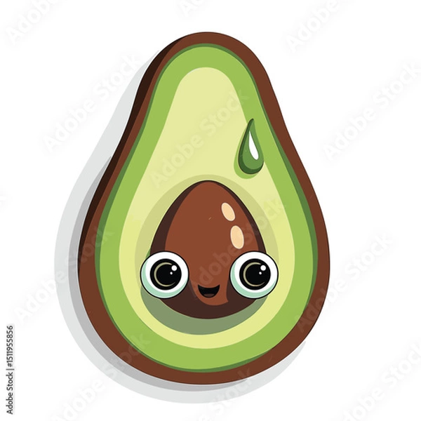 Fototapeta Whimsical Avocado Character with Smiling Face and Droplet