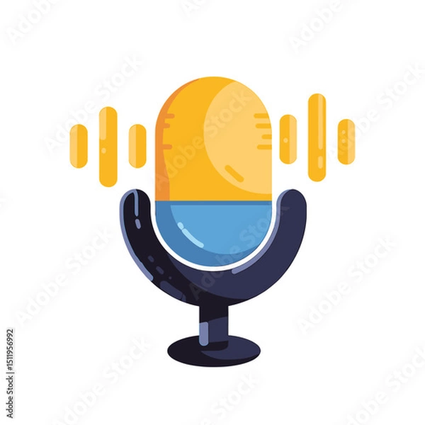 Fototapeta Modern Stylized Microphone with Sound Wave Indicators
