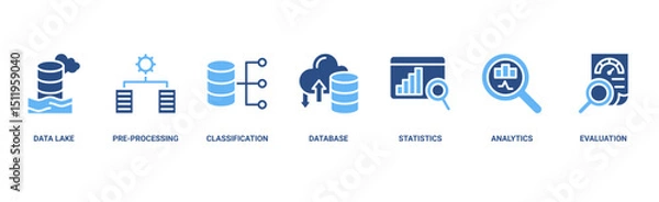 Obraz Data engineering banner web icon vector illustration concept with icon of data lake, pre-processing, classification, database, statistics, analytics and evaluation 