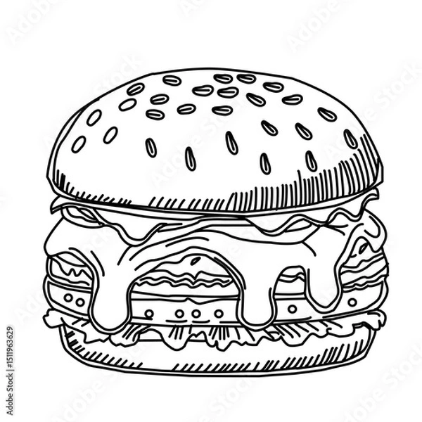 Fototapeta doodle burger pattern background. doodle fast food burger seamless pattern background. seamless pattern of hamburger in doodle style. Seamless Pattern of a Cheese Burger or Hamburger
