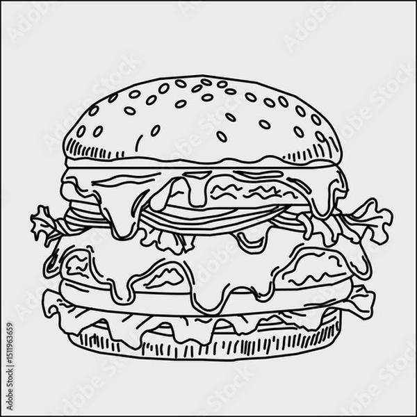 Fototapeta doodle burger pattern background. doodle fast food burger seamless pattern background. seamless pattern of hamburger in doodle style. Seamless Pattern of a Cheese Burger or Hamburger