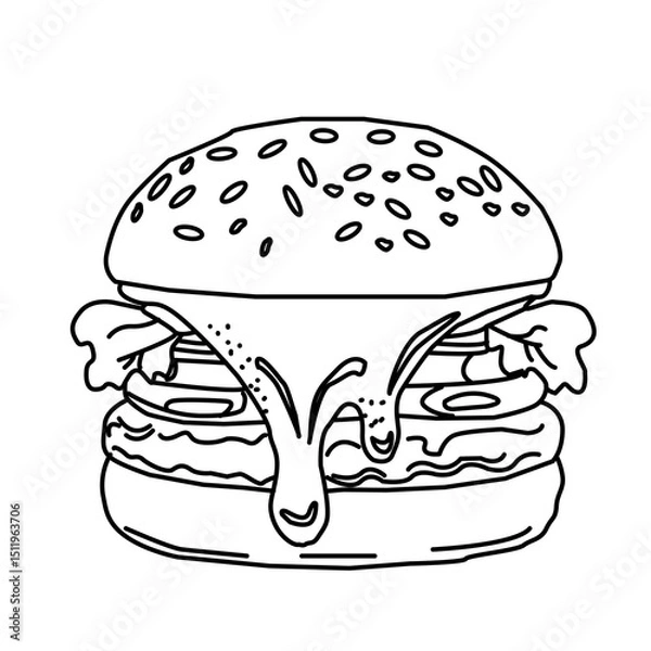 Fototapeta doodle burger pattern background. doodle fast food burger seamless pattern background. seamless pattern of hamburger in doodle style. Seamless Pattern of a Cheese Burger or Hamburger