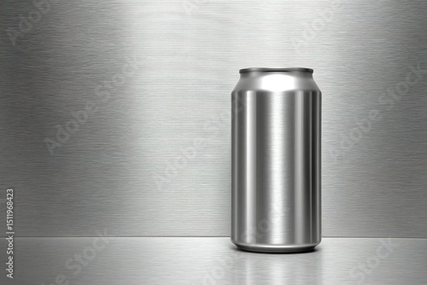 Obraz Metallic beverage can on a sleek, reflective surface in a modern setting illuminated by soft light