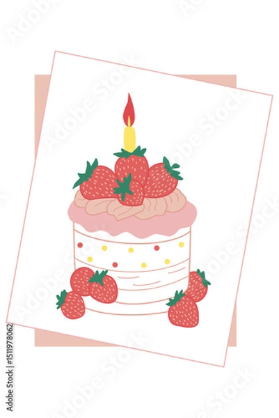 Obraz Cute of Strawberry cake design, vector illustration. Summer desserts.