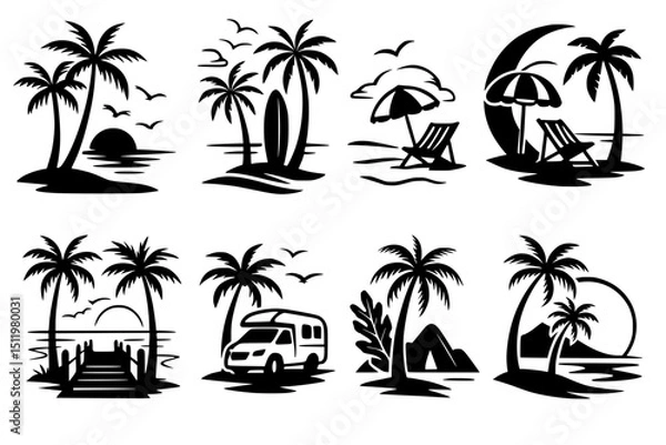 Fototapeta Beach Vacation Silhouette Vector Set"