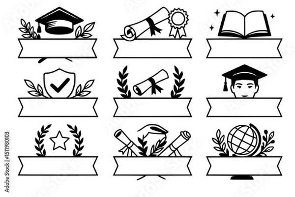 Obraz Graduation Label Vector Set – Education Icons with Blank Ribbons"