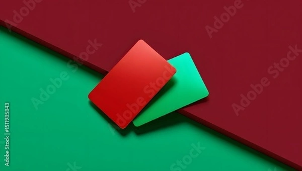 Fototapeta Modern Abstract Composition of Red and Green Cards on a Two-Tone Background