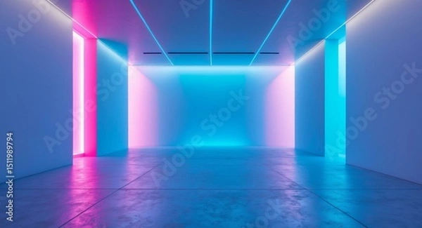Fototapeta Abstract Interior with Neon Lighting. A Study in Color and Architectural Minimalism.