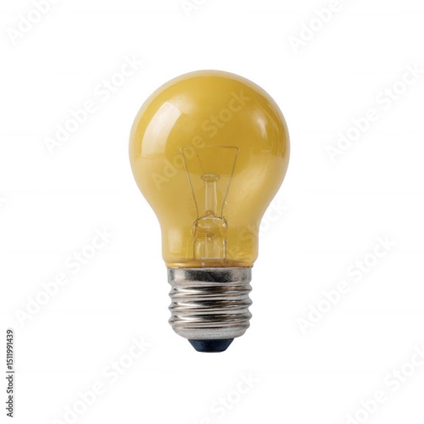 Obraz A bright yellow light bulb with a classic shape, showcasing its glass design and silver base, captured on a white isolated background.
