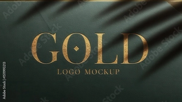 Fototapeta Elegant golden embossed logo mockup on a textured green paper surface