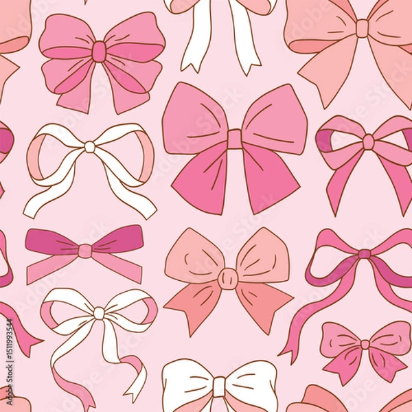 Fototapeta Seamless vector pattern with cute hand drawn doodle bows. EPS 10 vector file. Perfect for textile, wallpaper or nursery print design.
