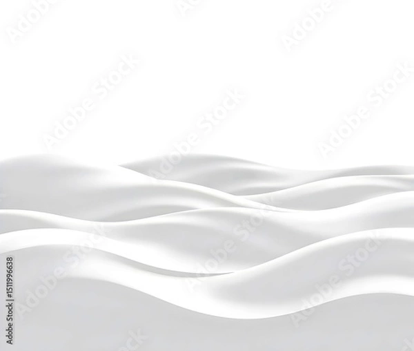 Fototapeta Simple abstract background featuring smooth, flowing white and light grey waves. Upper copy space.