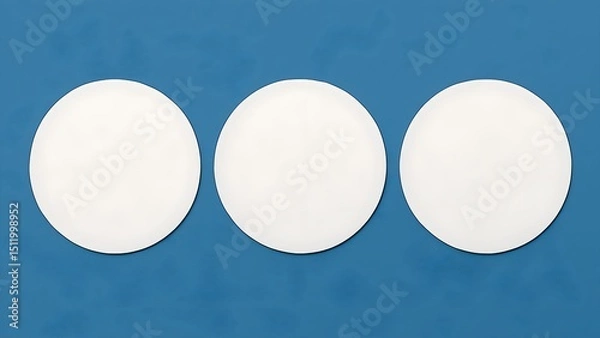 Fototapeta Blank Round Mockup – 3 Circular Cards with Rounded Edges on Blue Background for Branding Design