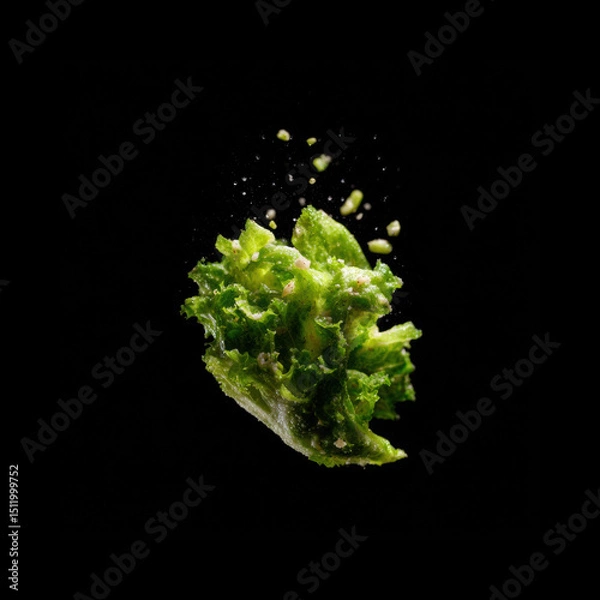 Fototapeta Fresh lettuce leaf splashing with droplets in air