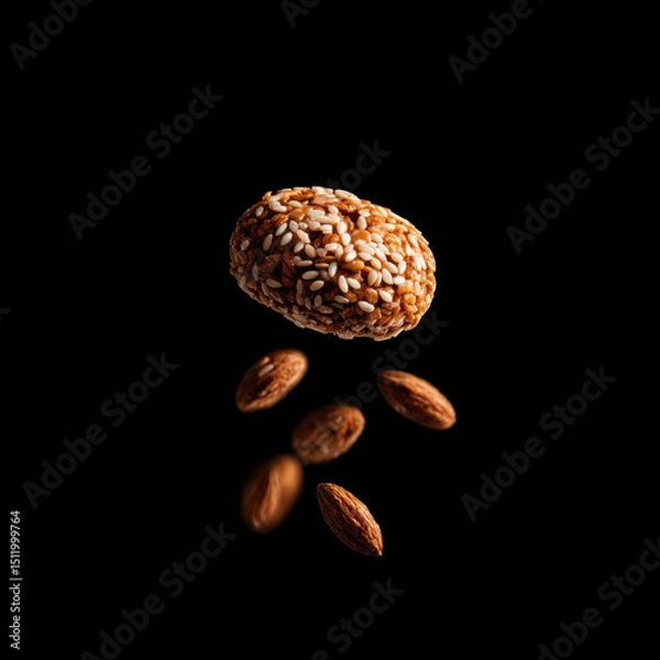 Fototapeta Nutty treats floating in dark background