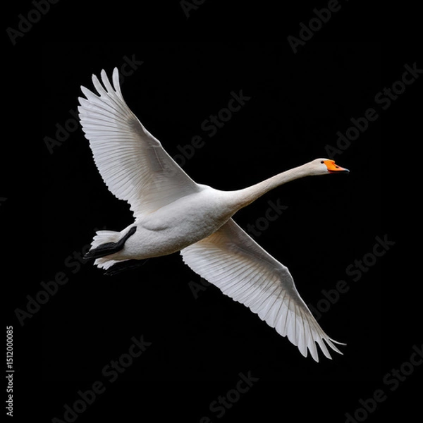 Fototapeta Majestic swan in flight against a dark background
