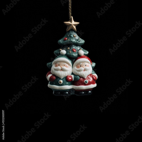 Fototapeta Two festive Santas with a Christmas tree ornament