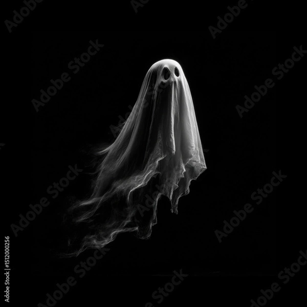 Fototapeta Mysterious ghost figure floating in darkness