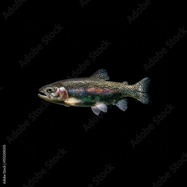 Fototapeta Colorful rainbow trout swimming in dark waters