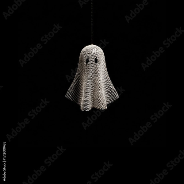 Fototapeta Handmade ghost decoration hangs in dark space