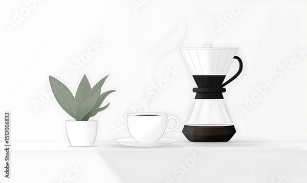 Obraz Realistic and artistic illustrations of coffee beans, brewing equipment, coffee cups, baristas, coffee farms, roasting processes, and café scenes