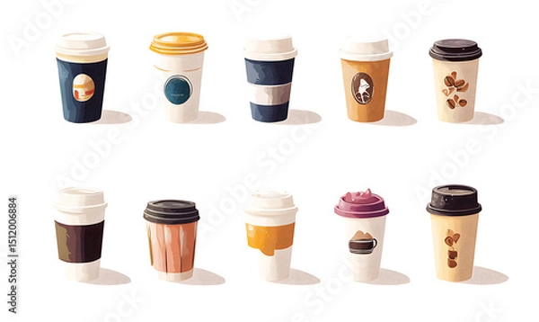 Obraz Realistic and artistic illustrations of coffee beans, brewing equipment, coffee cups, baristas, coffee farms, roasting processes, and café scenes