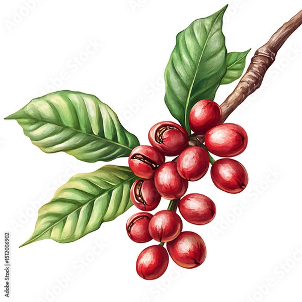 Obraz Realistic and artistic illustrations of coffee beans, brewing equipment, coffee cups, baristas, coffee farms, roasting processes, and café scenes
