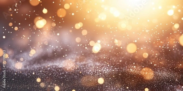 Fototapeta Magical golden glitter sparkle event background with bokeh lights