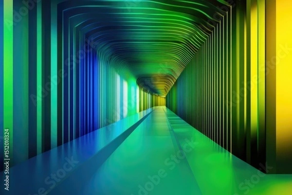 Fototapeta Vibrant multicolored tunnel with futuristic linear design and gradient lighting