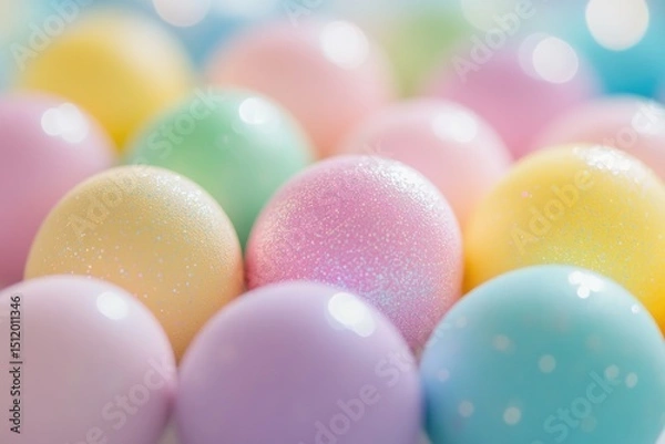 Fototapeta Colorful pastel bubbles with shimmering highlights in soft focus