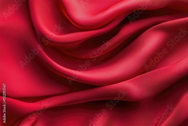 Fototapeta Vibrant red fabric waves with flowing texture and light reflections