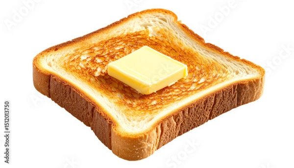 Fototapeta Toasted slice of white bread with a piece of butter melting on it, isolated on transparent background