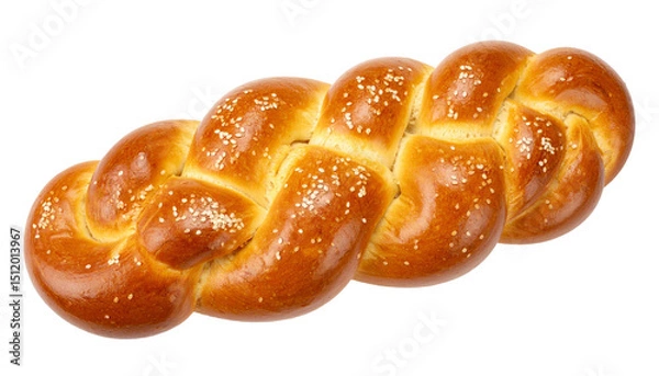 Fototapeta Golden braided challah bread sporting sesame seeds, gleaming texture against transparent backdrop, highlighting intricate woven pattern