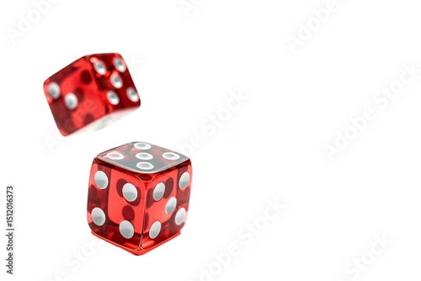 Obraz Casino-style dice rolling on a green table isolated on transparent background