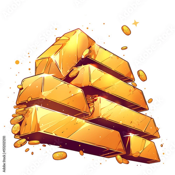 Obraz Shiny Gold Bars and Coins: Luxury, Wealth, and Investment Symbolism