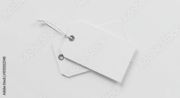 Fototapeta Blank White Tags Isolated on White Background with String for Price or Branding