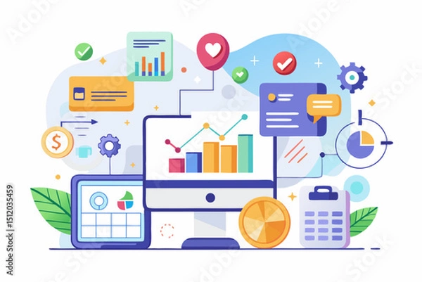 Fototapeta A close-up image of a person using a calculator while holding a credit card, symbolizing financial management, rising interest rates, and digital banking. Futuristic graphics including upward arrows, 