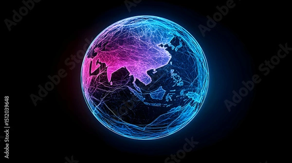 Obraz Abstract Glowing Polygonal Earth Visualization