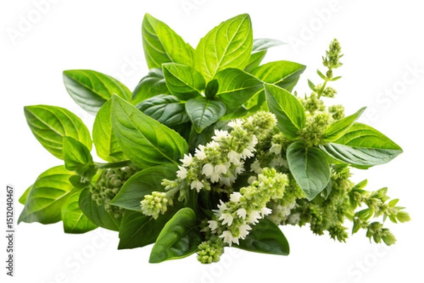 Fototapeta Holy Basil Leaves (Ocimum Sanctum) with Purple Tint Isolated on Transparent Background