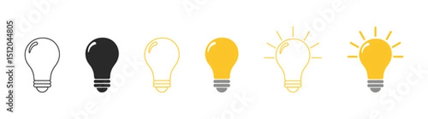 Obraz Bulb lamp icons set vector. Idea symbol. Electric lamp, light, innovation, solution. Outline, flat, and colored symbol