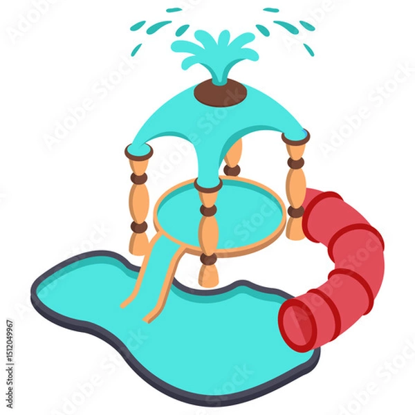 Obraz Lazy River Pool with Tube isometric Concept, Fountain Splash with Pipe vector icon design, water world symbol, recreation play ground Sign, Amusement or theme park stock illustration