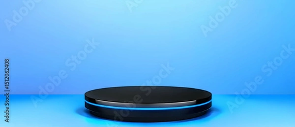 Obraz Empty Black Podium With Blue Light On Blue Background