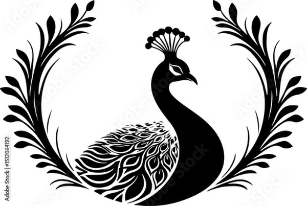 Obraz  "Peacock Silhouette Vector Art – Elegant and Majestic Bird Design for Decorative Graphics, Wall Art, and Creative Illustrations"