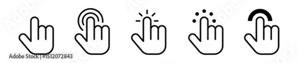Fototapeta Conjunto de iconos de clic táctil del cursor. Interacción digital, selección y navegación. Dedo señalando, clic aquí. Ilustración vectorial