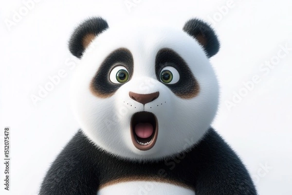 Obraz A Surprised Cartoon Panda Character with Big Eyes and Expressive Features, Displaying a Shocked Expression Against a Plain Background