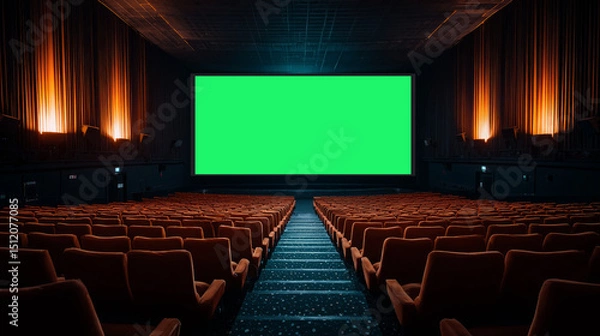 Fototapeta Empty Movie Theater with Green Screen Display
