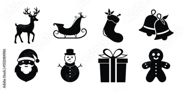 Fototapeta Set of vector Christmas element's silhouette on white background