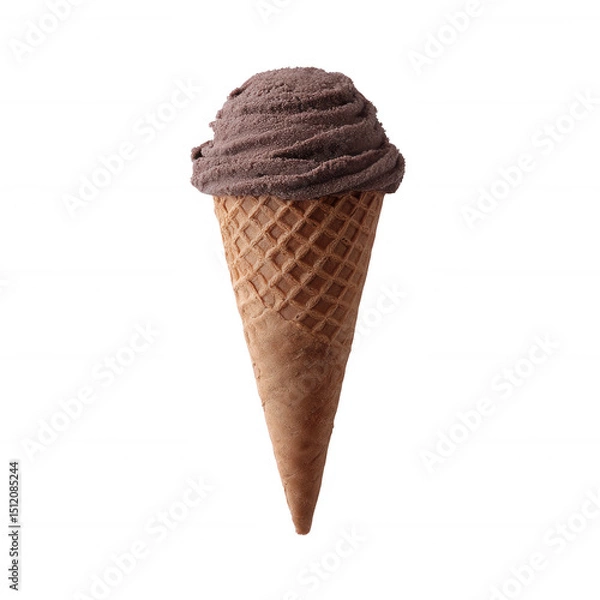 Obraz Delicious chocolate ice cream in a crispy cone, perfect for summer treats and desserts, isolated on a white background.