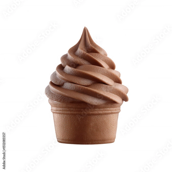 Obraz Delicious chocolate soft serve ice cream in a paper cup, perfect for dessert or a sweet treat, isolated on a white background to emphasize its creamy texture.