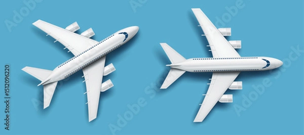 Obraz 3D realistic airplanes.airliners top view design on the light blue background.transport and travel concept aircraft vector illustration.